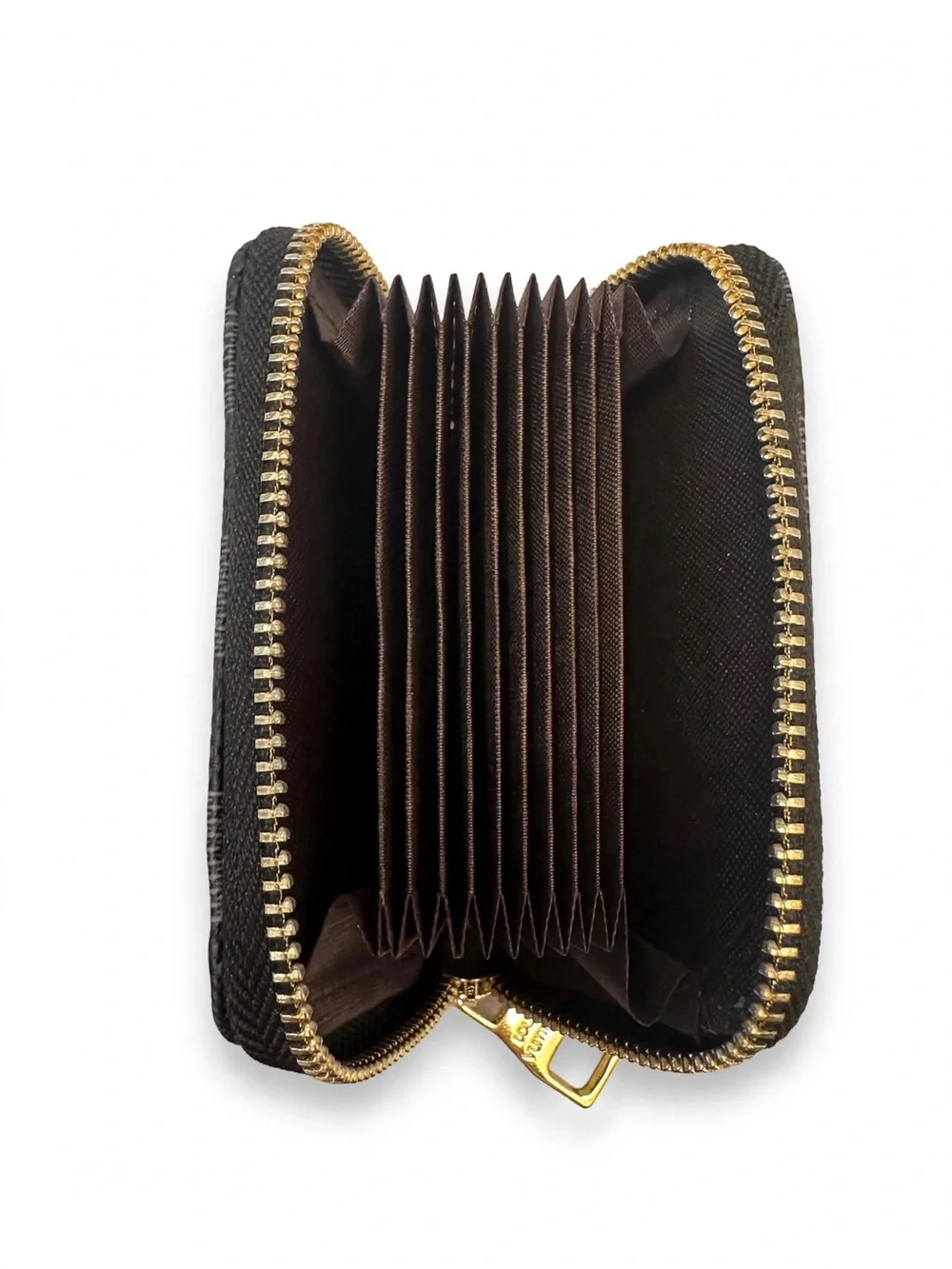 Graphite Check Zip Card Holder with Gold-Tone Pull